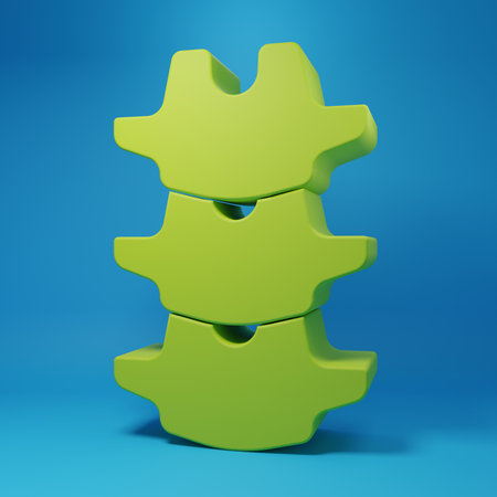 Green Human spine icon isolated on blue background. Minimalism concept. 3D render illustration.