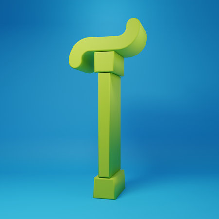 Green Walking stick cane icon isolated on blue background. Minimalism concept. 3D render illustration.の写真素材