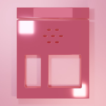 Pink Bag of coffee beans icon isolated on pink background. Minimalism concept. 3D render illustration.の写真素材
