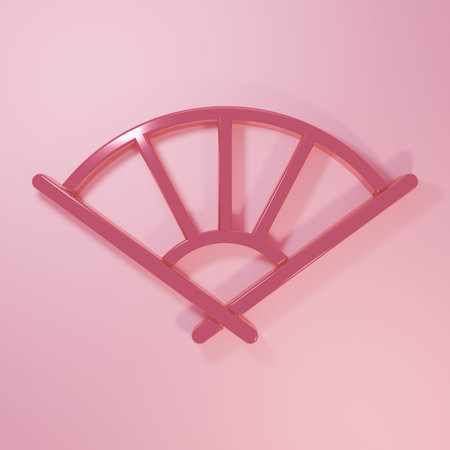 Pink Traditional paper chinese or japanese folding fan icon isolated on pink background. Minimalism concept. 3D render illustration.の写真素材
