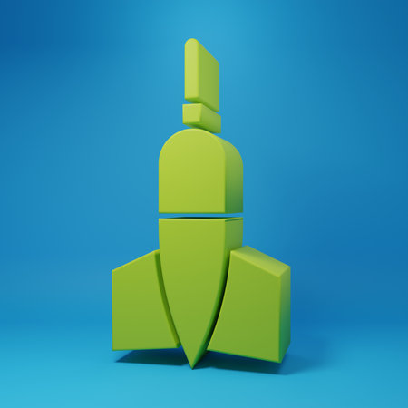 Green Dart arrow icon isolated on blue background. Minimalism concept. 3D render illustration.の写真素材