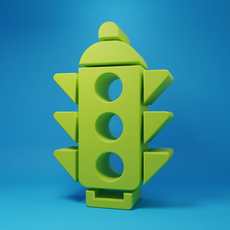 Green Traffic light icon isolated on blue background. Minimalism concept. 3D render illustration.の写真素材