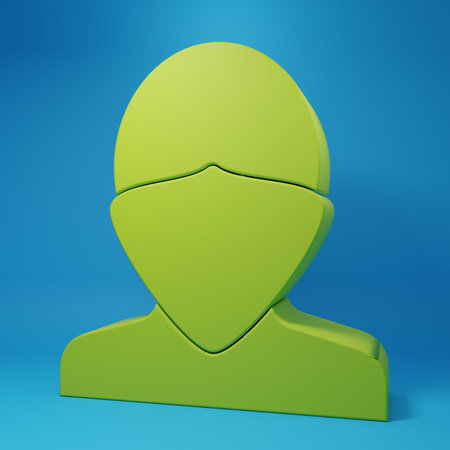 Green Vandal icon isolated on blue background. Minimalism concept. 3D render illustration.の写真素材