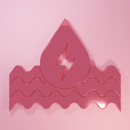 Pink Water energy icon isolated on pink background. Ecology concept with water droplet. Alternative energy concept. Minimalism concept. 3D render illustration.の写真素材