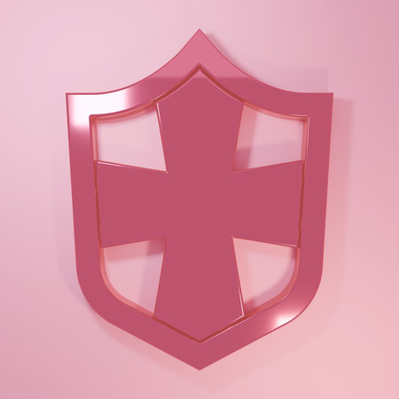 Pink Shield icon isolated on pink background. Guard sign. Security, safety, protection, privacy concept. Minimalism concept. 3D render illustration.の写真素材