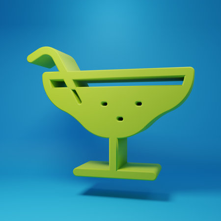 Green Cocktail icon isolated on blue background. Minimalism concept. 3D render illustration.の写真素材