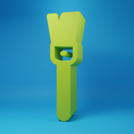 Green Paint brush icon isolated on blue background. For the artist or for archaeologists and cleaning during excavations. Minimalism concept. 3D render illustration.の写真素材