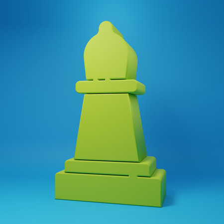Green Chess icon isolated on blue background. Business strategy. Game, management, finance. Minimalism concept. 3D render illustration.の写真素材