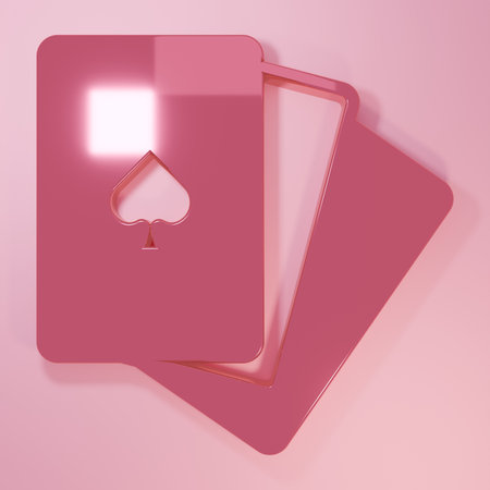 Pink Deck of playing cards icon isolated on pink background. Casino gambling. Minimalism concept. 3D render illustration.の写真素材