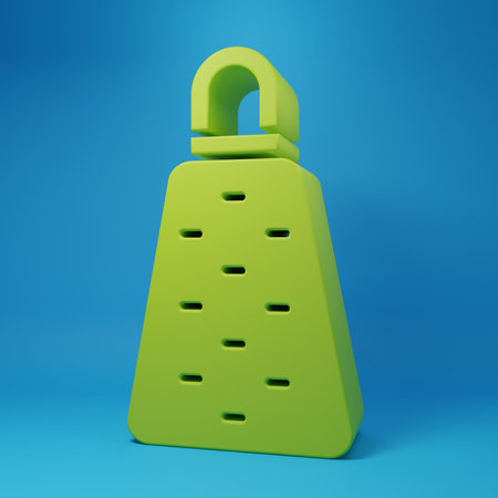 Green Grater icon isolated on blue background. Kitchen symbol. Cooking utensil. Cutlery sign. Minimalism concept. 3D render illustration.の写真素材