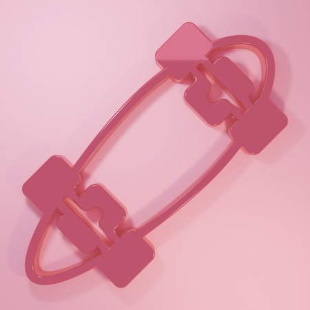 Pink Longboard or skateboard cruiser icon isolated on pink background. Extreme sport. Sport equipment. Minimalism concept. 3D render illustration.の写真素材
