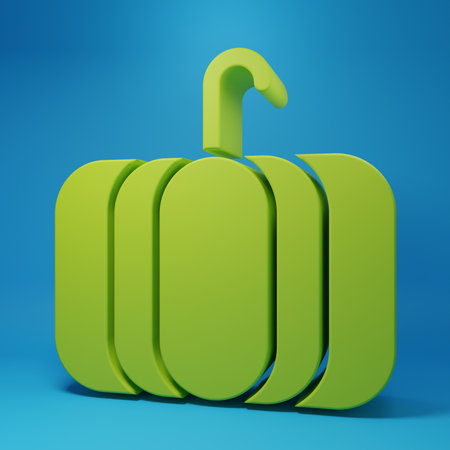 Green Pumpkin icon isolated on blue background. Happy Halloween party. Minimalism concept. 3D render illustration.の写真素材