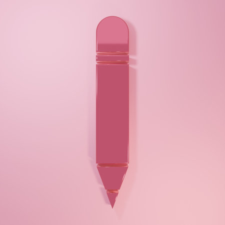 Pink Pencil with eraser icon isolated on pink background. Drawing and educational tools. School office symbol. Minimalism concept. 3D render illustration.の写真素材