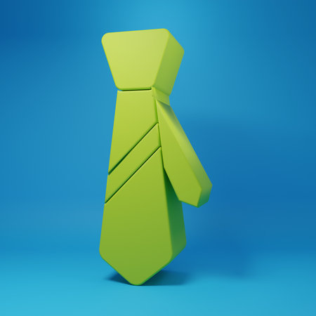 Green Tie icon isolated on blue background. Necktie and neckcloth symbol. Minimalism concept. 3D render illustration.の写真素材