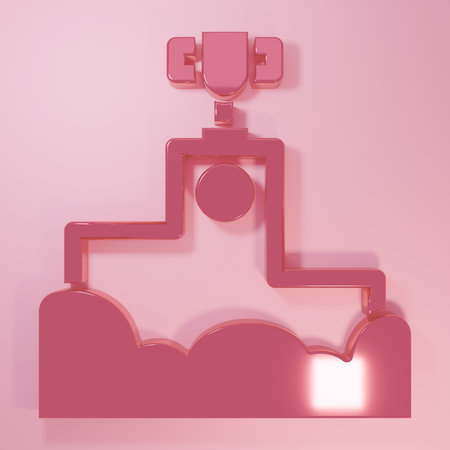 Pink Award over sports winner podium icon isolated on pink background. Minimalism concept. 3D render illustration.の写真素材
