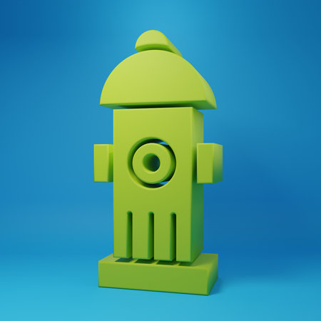 Green Fire hydrant icon isolated on blue background. Minimalism concept. 3D render illustration.の写真素材