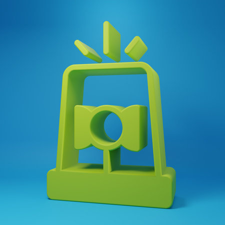 Green Flasher siren icon isolated on blue background. Emergency flashing siren. Minimalism concept. 3D render illustration.の写真素材
