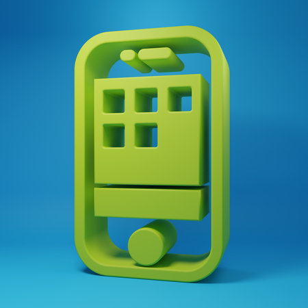 Green icon isolated on blue background. Minimalism concept. 3D render illustration.の写真素材