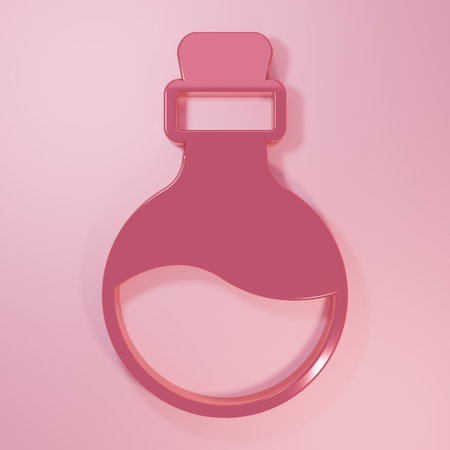 Pink Bottle with love potion icon isolated on pink background. Happy Valentines day. Minimalism concept. 3D render illustration.の写真素材
