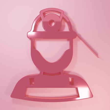 Pink Miner in a helmet icon isolated on pink background. Minimalism concept. 3D render illustration.の写真素材