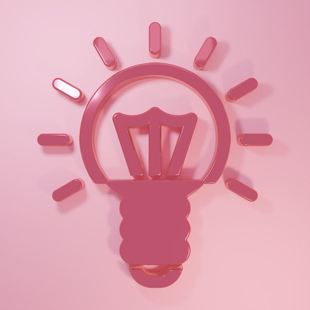 Pink Light bulb with concept of idea icon isolated on pink background. Energy and idea symbol. Inspiration concept. Minimalism concept. 3D render illustration.の写真素材