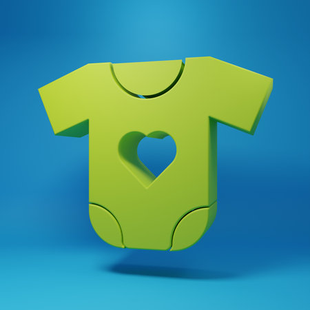 Green Baby clothes icon isolated on blue background. Baby clothing for baby girl and boy. Baby bodysuit. Minimalism concept. 3D render illustration.の写真素材