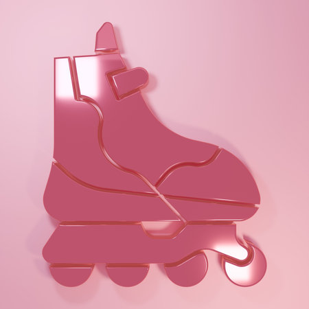 Pink Roller skate icon isolated on pink background. Minimalism concept. 3D render illustration.の写真素材
