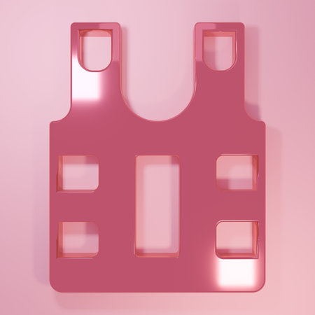 Pink vest for protection icon isolated on pink background. Body armor sign. Military clothing. Minimalism concept. 3D render illustration.の写真素材