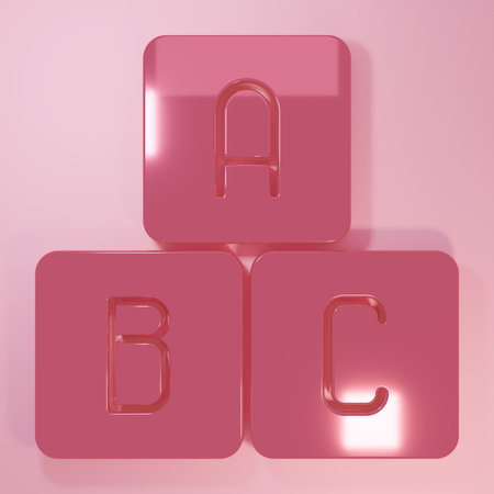 Pink ABC blocks icon isolated on pink background. Alphabet cubes with letters A,B,C. Minimalism...