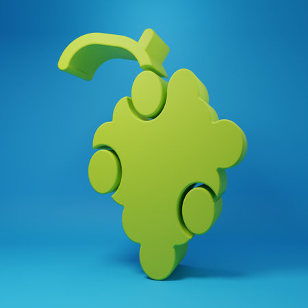 Green Grape fruit icon isolated on blue background. Minimalism concept. 3D render illustration.の写真素材