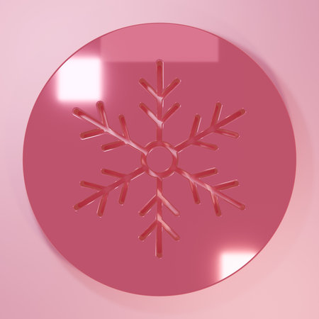Pink Snowflake icon isolated on pink background. Merry Christmas and Happy New Year. Minimalism concept. 3D render illustration.の写真素材