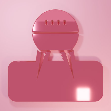 Pink Barbecue grill icon isolated on pink background. BBQ grill party. Minimalism concept. 3D render illustration.の写真素材