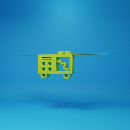 Green Spectrometer icon isolated on blue background. Minimalism concept. 3D render illustration.の写真素材