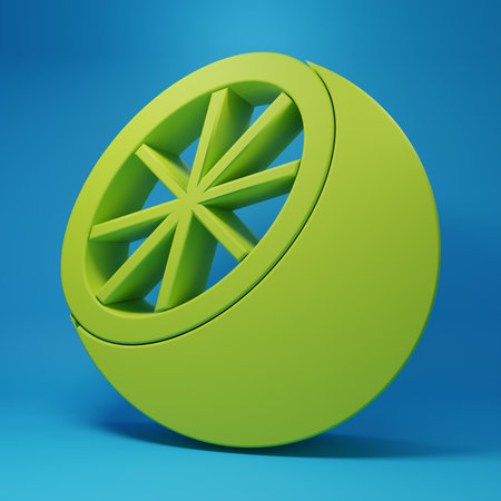 Green Orange fruit icon isolated on blue background. Minimalism concept. 3D render illustration.の写真素材