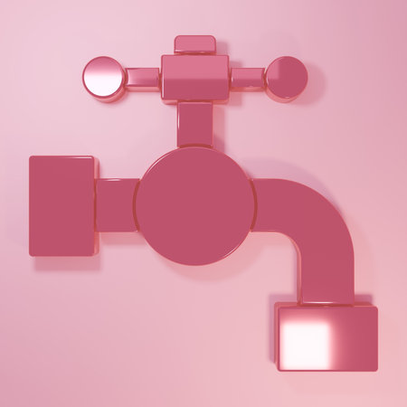 Pink Water tap icon isolated on pink background. Minimalism concept. 3D render illustration.の写真素材