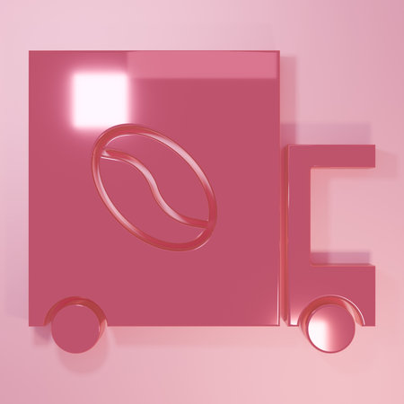 Pink Coffee street truck machine icon isolated on pink background. Delivery coffee. Minimalism...