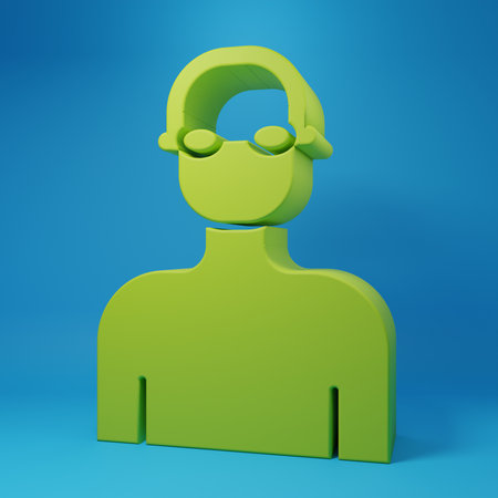 Green Swimmer athlete icon isolated on blue background. Minimalism concept. 3D render illustration.の写真素材
