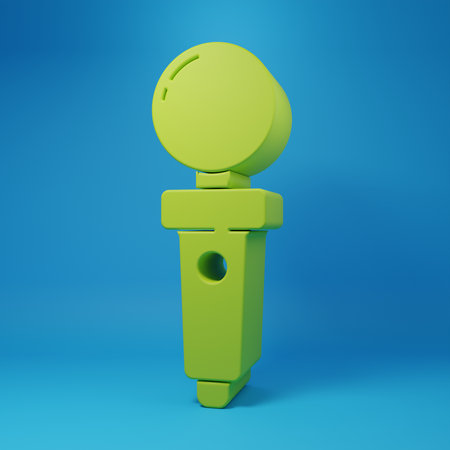 Green Joystick icon isolated on blue background. Minimalism concept. 3D render illustration.の写真素材
