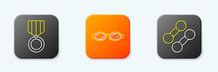 Set line Medal Glasses for swimming and Dumbbell icon. Vector.のイラスト素材