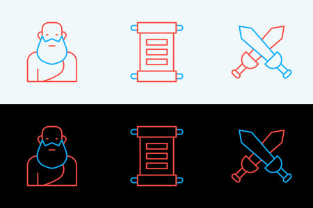 Set line Crossed medieval sword Socrates and Decree parchment scroll icon. Vector.のイラスト素材