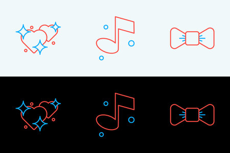 Set line Bow tie Two Linked Hearts and Music note icon. Vector.のイラスト素材