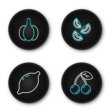 Set line Cherry Lemon Tomato and Garlic icon. Vector.のイラスト素材