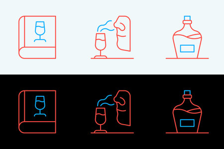 Set line Old bottle of wine Book about and Sommelier icon. Vector.のイラスト素材