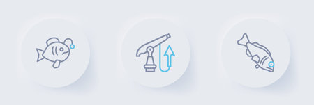Set line Fish Fishing harpoon and Tropical fish icon. Vector.