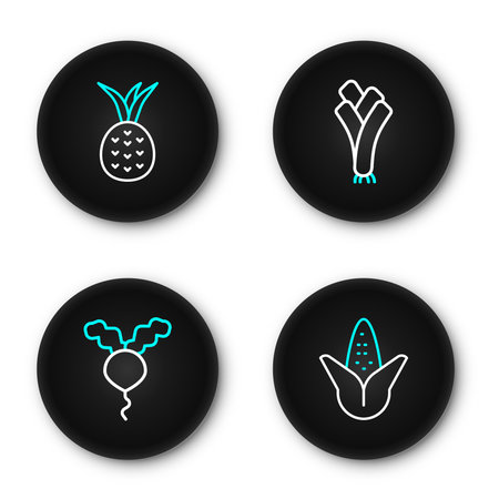 Set line Corn, Radish, Leek and Pineapple icon. Vector.のイラスト素材