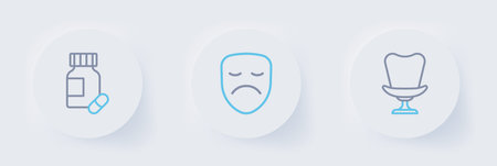 Set line Armchair Drama theatrical mask and Sedative pills icon. Vector.のイラスト素材