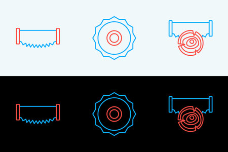 Set line Two-handed saw and log Wooden beam and circular blade icon. Vector.のイラスト素材