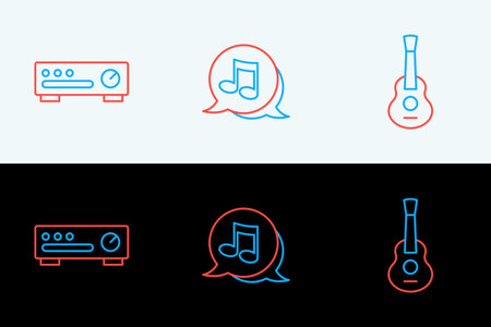 Set line Guitar, Sound mixer controller and Music note, tone icon. Vector.のイラスト素材