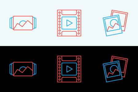 Set line Photo frame, and Camera film roll cartridge icon. Vector.のイラスト素材
