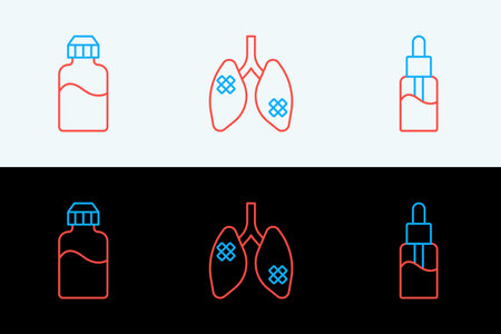 Set line Vape liquid bottle, and Disease lungs icon. Vector.のイラスト素材